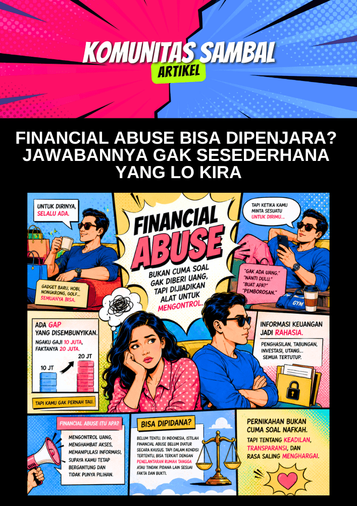KOMUNITAS SAMBAL - Solidaritas Anak Muda Berbasis Ahlak dan Loyalitas Financial Abuse Bisa Dipenjara? Jawabannya Gak Sesederhana yang Lo Kira